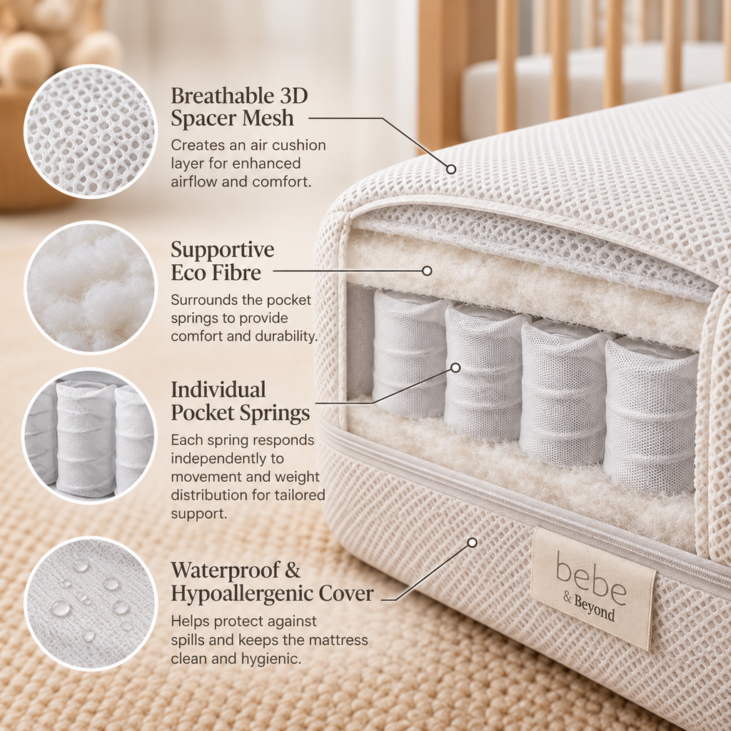 Bebe & Beyond Premium Pocket Spring Cot Bed Mattress 140 x 70cm