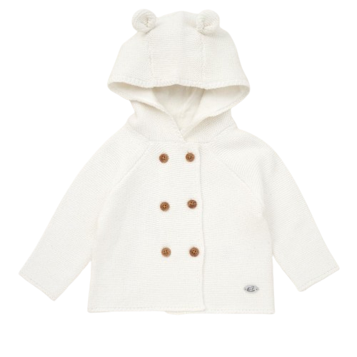 Double Knitted Hooded Baby Cardigan - White