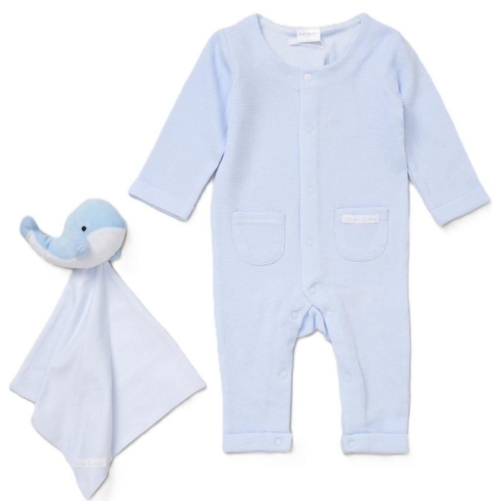 Baby Boys Whale Waffle Romper & Comforter