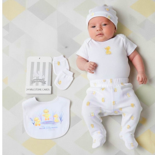 Rock a Bye Boutique Duckling Milestone 6 Piece Baby Layette Set – White