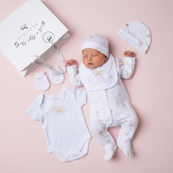 Rock a Bye Boutique Hello Baby Mouse 5 Piece Baby Girls Layette Set – Pink