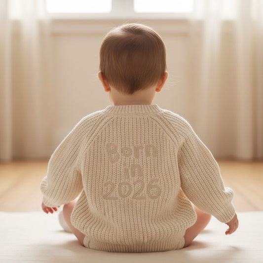 Born in 2026 Baby Cardigan - Ivory