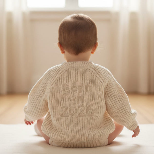 Born in 2026 Baby Cardigan - Ivory