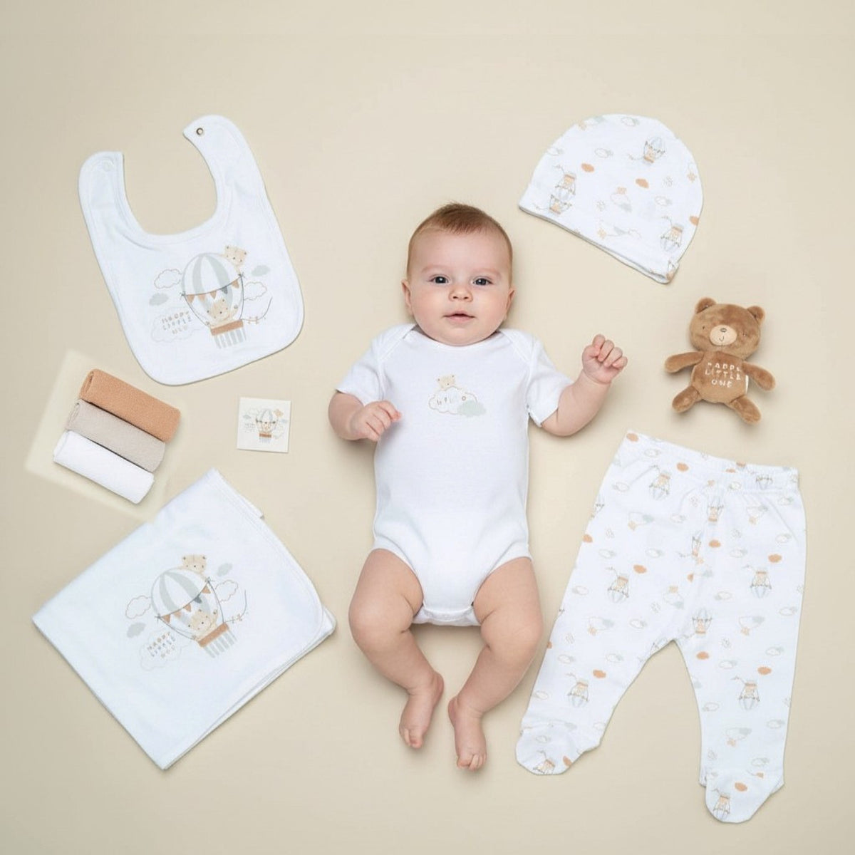 Rock a Bye Boutique Bear 10 Piece Baby Layette Gift Set – White