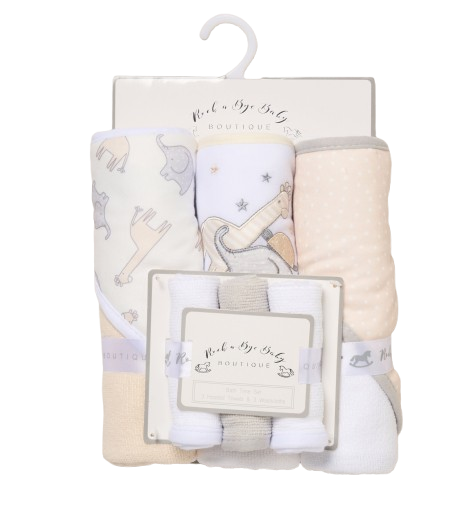 Baby Hooded Towel and Wash Cloth Gift Set "Safari"