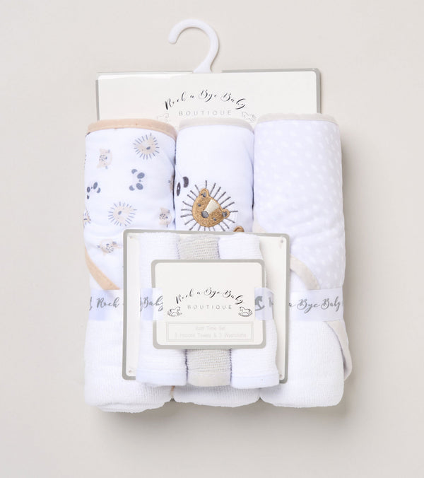 Baby Hooded Towel and Wash Cloth Gift Set - Animals