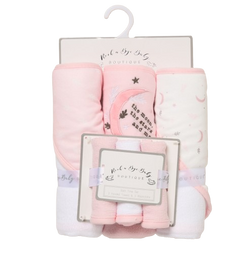 Baby Hooded Towel & Wash Cloth Gift Set – The Moon, The Stars & Me (Pink)
