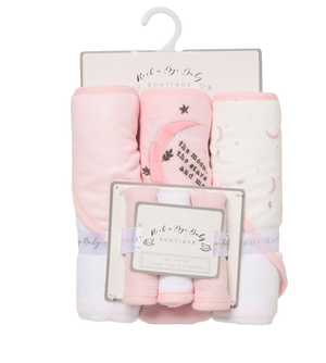 Baby Hooded Towel & Wash Cloth Gift Set – The Moon, The Stars & Me (Pink)