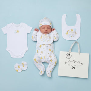 Rock a Bye Boutique New Baby Safari 5 Piece Layette Gift Set – White