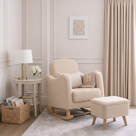 Bebe & Beyond Soother Nursing Chair & Footstool – Oatmeal Teddy