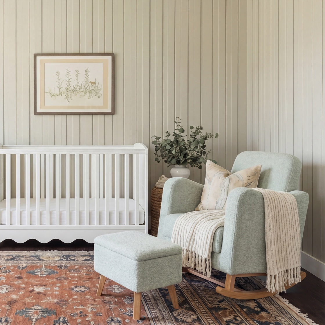 Bebe & Beyond Soother Nursing Chair & Footstool – Sage Bouclé