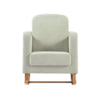 Bebe & Beyond Soother Nursing Chair Sage Green Bouclé upholstered nursery rocking chair with wooden rocking base front 2 