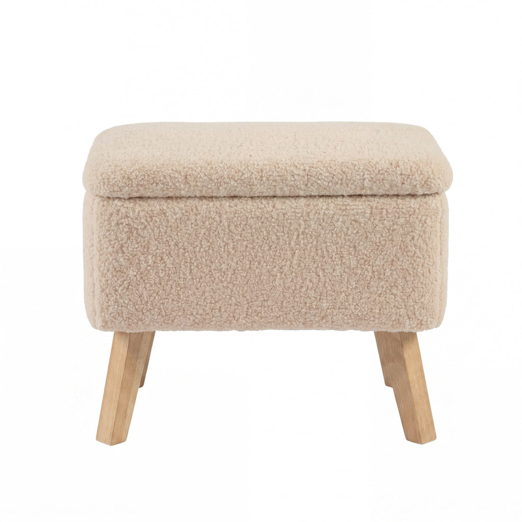 Bebe & Beyond Soother Oatmeal Teddy nursing rocking chair and matching padded storage footstool with natural wooden base footstool image