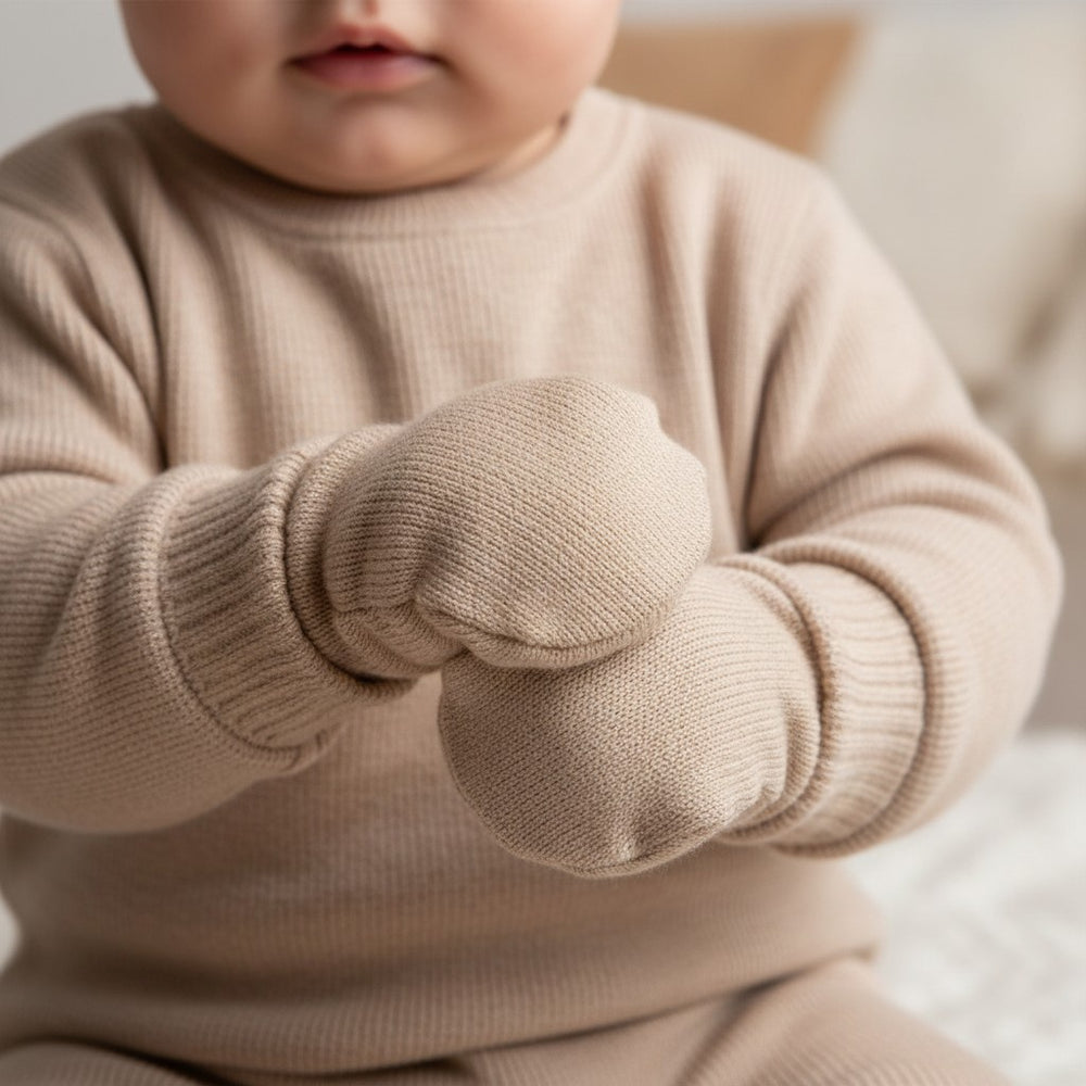 Baby Mittens – Soft Brushed Cotton | Biscuit | Newborn–12 Months