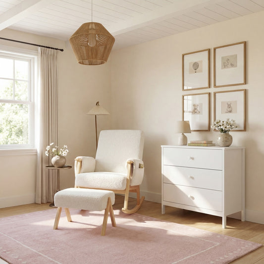 Bebe & Beyond Storyteller Nursing Chair & Footstool – Off White Teddy