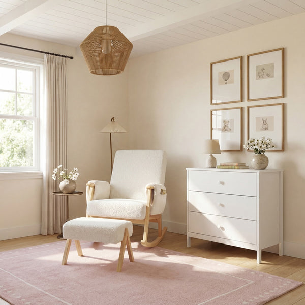 Bebe & Beyond Storyteller Nursing Chair & Footstool – Off White Teddy