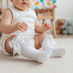Baby Girls White Knee High Bow Socks