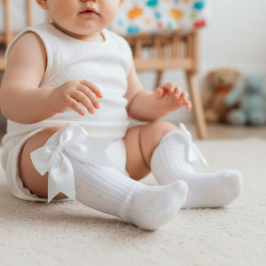Baby Girls White Knee High Bow Socks