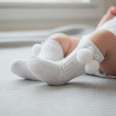Baby Knee High Pom Pom Socks - White