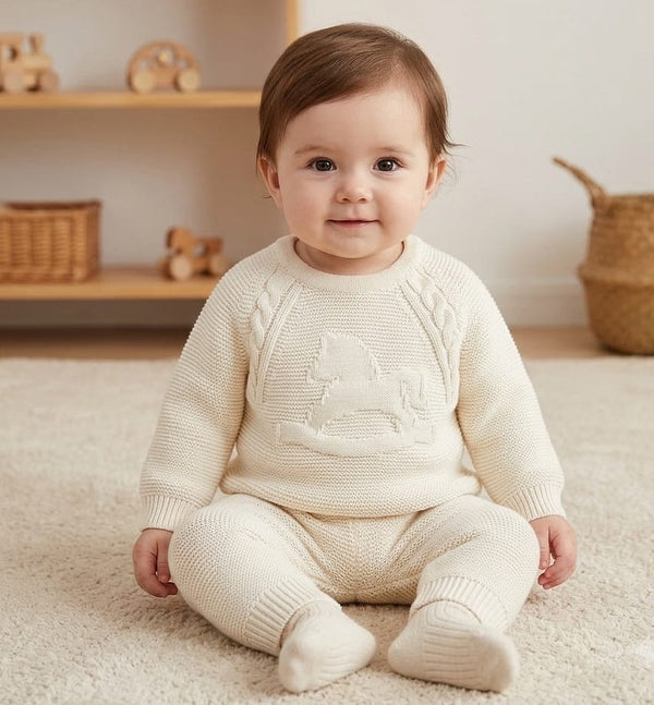 Baby Rocking Horse Knitted Jumper & Trousers Set – Cream