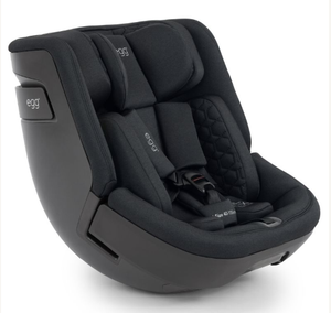 Egg toddler 360 car seat in carbonite black with quilted fabric and sleek modern convertible design