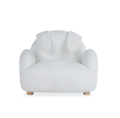 Etta Bunny kids chair in boucle off white with soft fluffy texture and rounded ears on backrest
