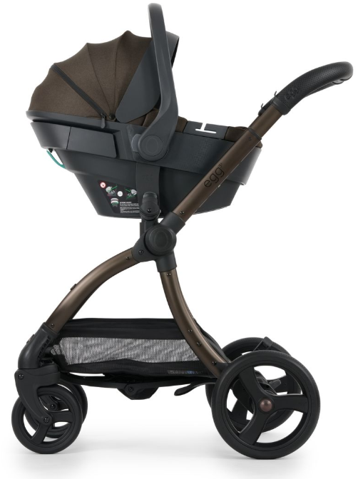 Black and bronze egg3 chocolate velvet stroller with padded canopy and sturdy wheels for all stages use