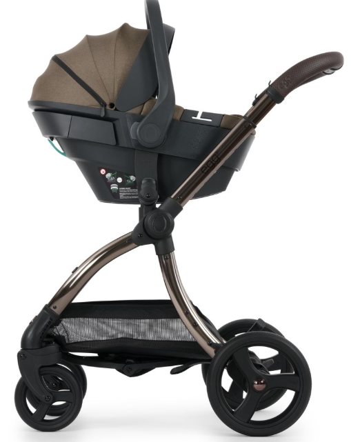Brown and black Egg3 Mink luxury bundle infant car seat stroller with shell 360 i-Size and 360 ISOFIX base