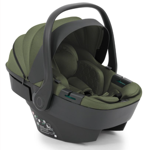 Olive green and black egg3 sage luxury infant car seat with shell 360 i-size and 360 isofix base modern design