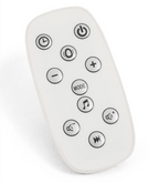 White plastic remote control with rounded edges and black buttons for babystyle oyster ocean rocker buttermilk