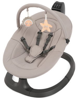 Babystyle oyster ocean rocker stone gray fabric baby rocker with black plastic base and plush star and cloud toys