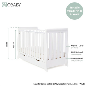 OBaby Stamford Mini Sleigh Cot Bed - White