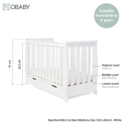 OBaby Stamford Mini Sleigh Cot Bed - White