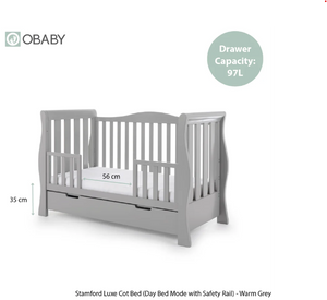 OBaby Stamford Luxe Cot Bed - Warm Grey with Under Bed Drawer