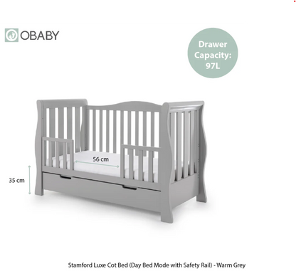 OBaby Stamford Luxe Cot Bed - Warm Grey with Under Bed Drawer