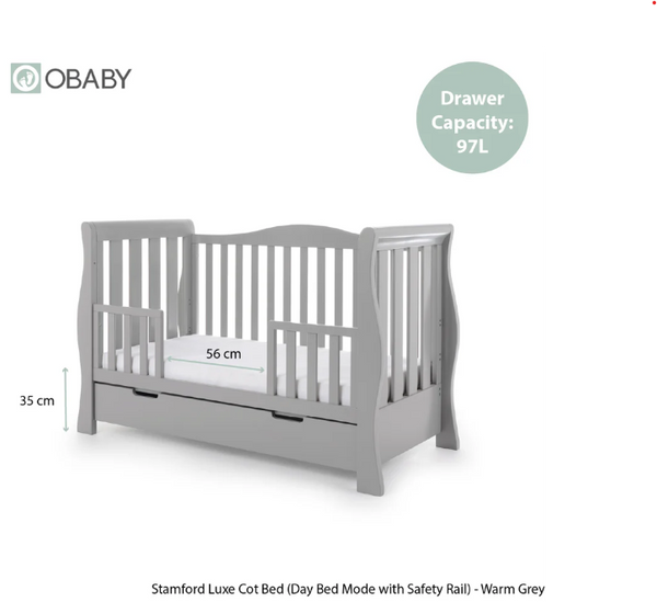 OBaby Stamford Luxe Cot Bed - Warm Grey with Under Bed Drawer