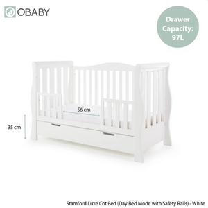 OBaby Stamford Luxe Sleigh Cot Bed - White with Under Bed Drawer