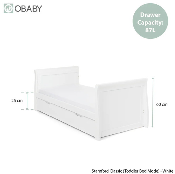 OBaby Stamford Classic Cot Bed - White with Under Bed Drawer