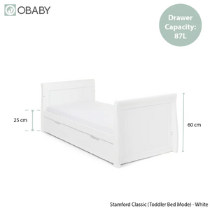 OBaby Stamford Classic Cot Bed - White with Under Bed Drawer