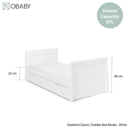 OBaby Stamford Classic Cot Bed - White with Under Bed Drawer
