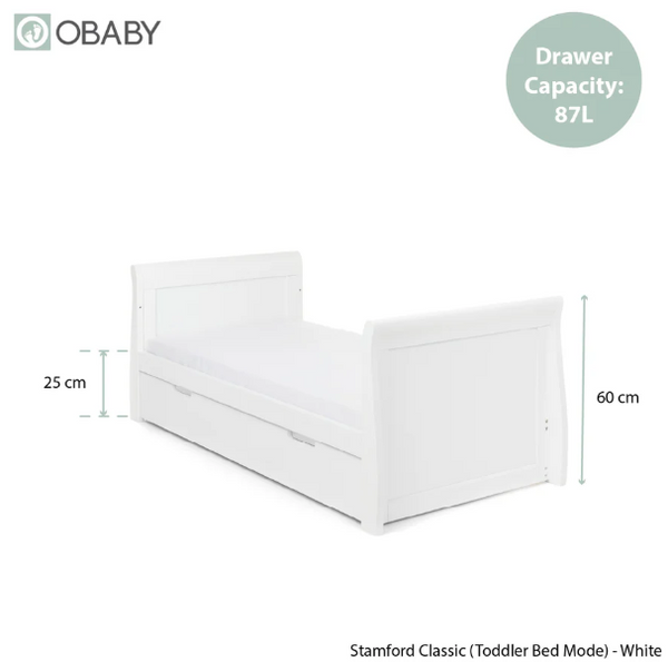 OBaby Stamford Classic Cot Bed - White with Under Bed Drawer