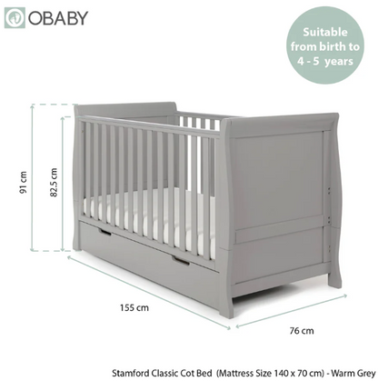 OBaby Stamford 3 Piece Nursery Room Set - Warm Grey