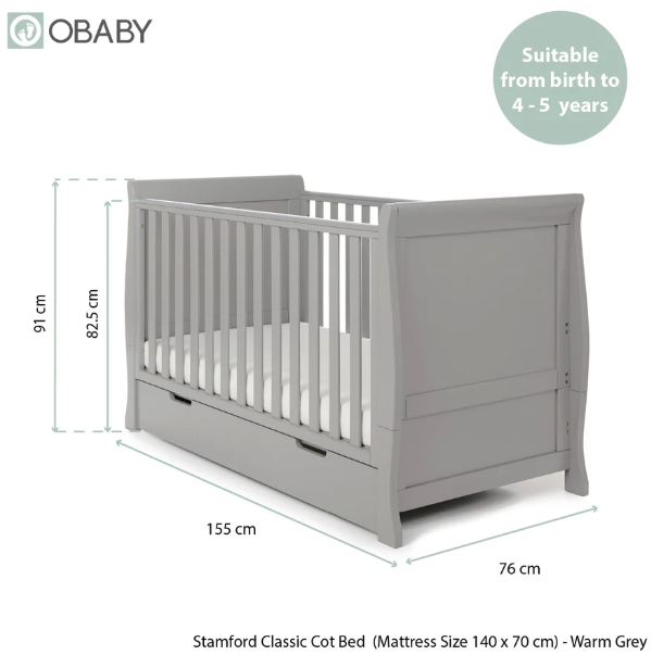 OBaby Stamford 3 Piece Nursery Room Set - Warm Grey