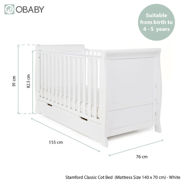 OBaby Stamford 2 Piece Nursery Room Set - White