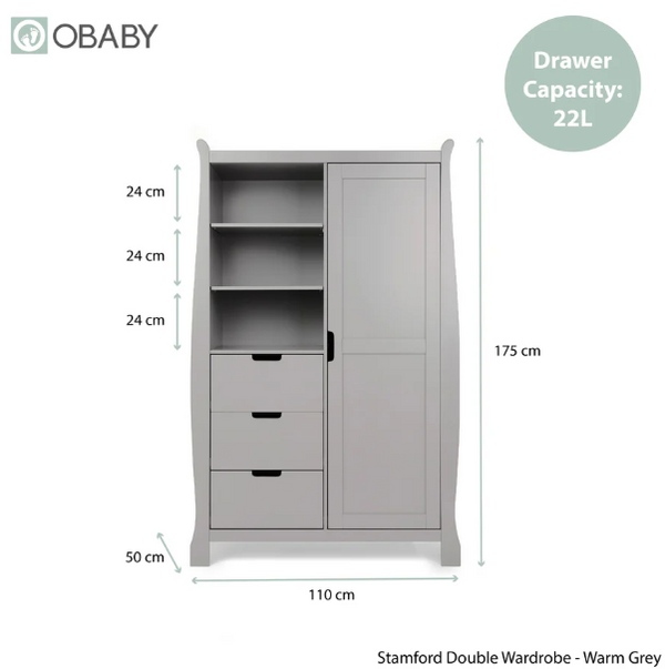 Obaby Stamford Sleigh Double Wardrobe - Warm Grey