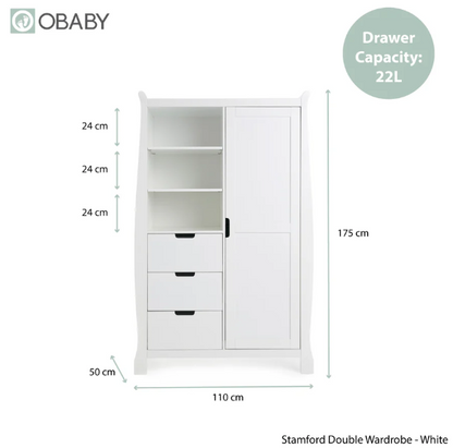 Obaby Stamford Sleigh Double Wardrobe - White