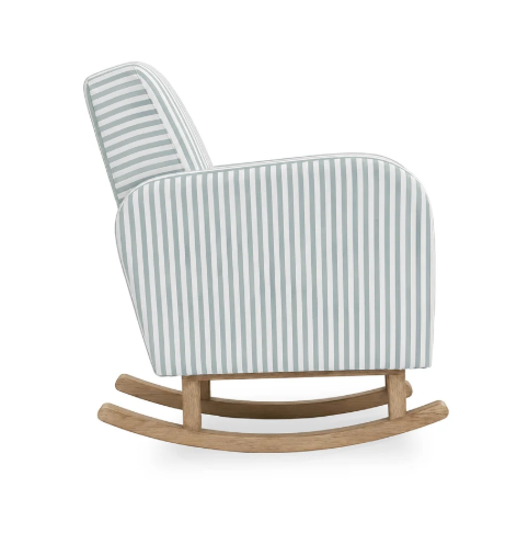 CuddleCo Etta Nursing Chair Sea Salt Stripe blue striped nursery rocking chair side view