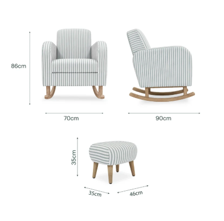 CuddleCo Etta Nursing Chair & Footstool – Sea Salt Stripe dimensions