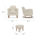 uddleCo Etta Nursing Chair and Footstool Beach Stripe beige and cream striped nursery rocking chair set with wooden base dimenstions