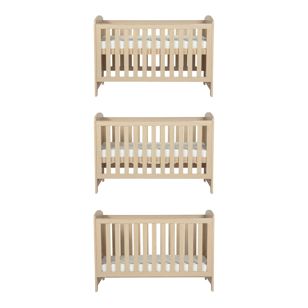 Bebe & Beyond Seeker Nordic nursery furniture cot bed heights